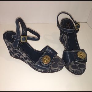Coach ‘Rana’ blue denim signature logo wedges